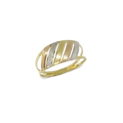 Anel Line Diagonal Vazado Tricolor em Ouro Amarelo 18 Kilates - 25087